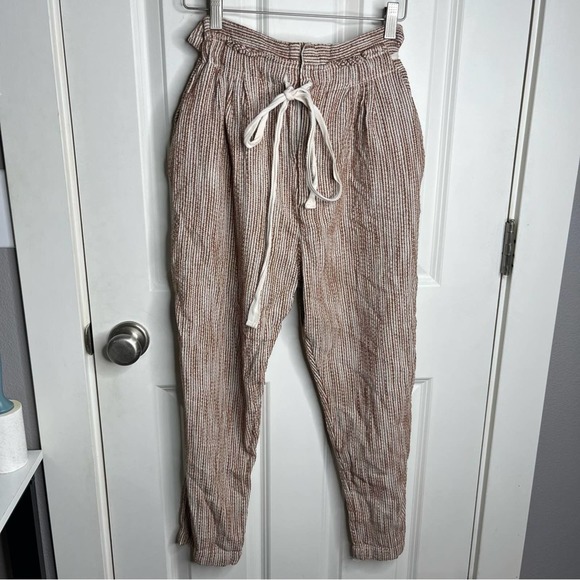 Free People Caraway Light At Sunrise Striped Linen Belt Crop Pants Size 12 - Picture 3 of 8